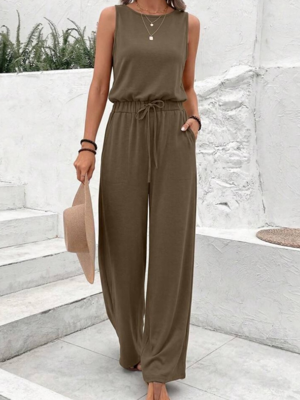 Boho brown wide leg pants set